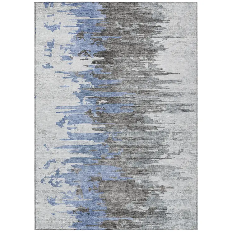 3' X 5' Blue Gray And Silver Abstract Washable Indoor Outdoor Area Rug