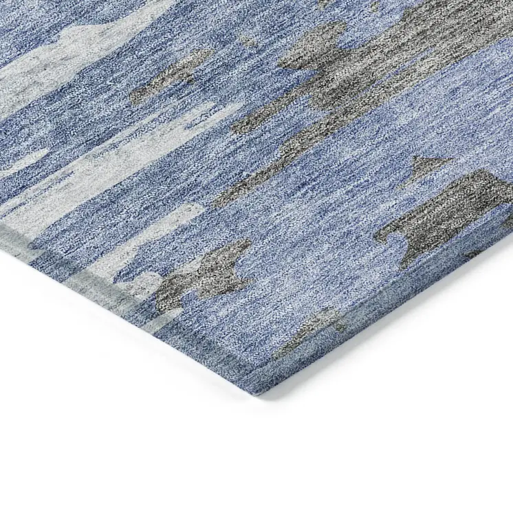 3' X 5' Blue Gray And Silver Abstract Washable Indoor Outdoor Area Rug