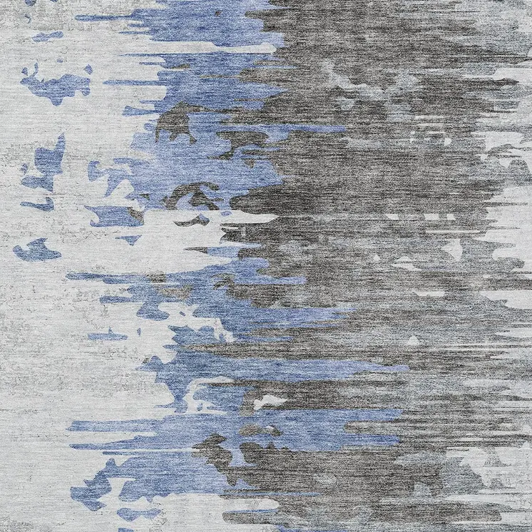 3' X 5' Blue Gray And Silver Abstract Washable Indoor Outdoor Area Rug