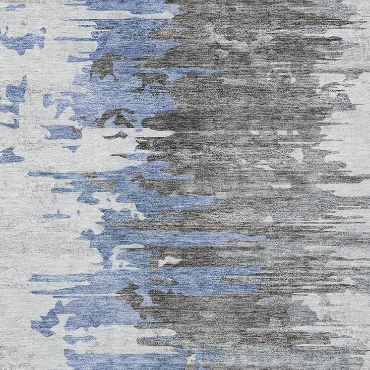5' X 8' Blue Gray And Silver Abstract Washable Indoor Outdoor Area Rug