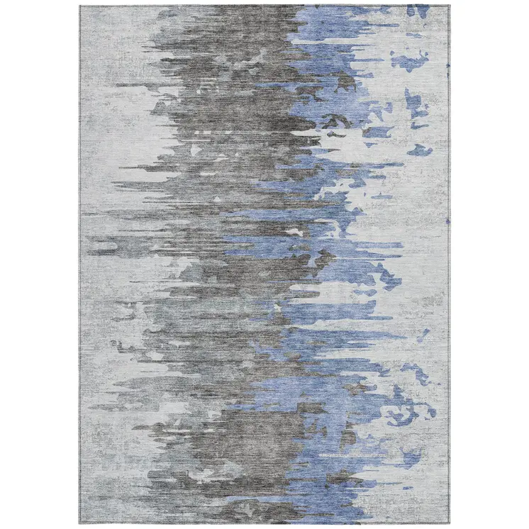 8' X 10' Blue Gray And Silver Abstract Washable Indoor Outdoor Area Rug