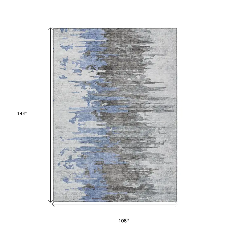9' X 12' Blue Gray And Silver Abstract Washable Indoor Outdoor Area Rug