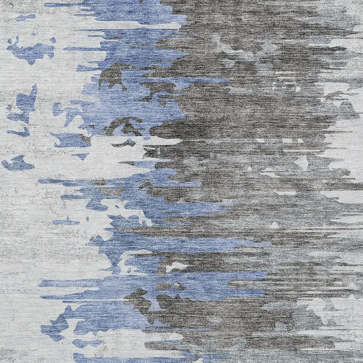 9' X 12' Blue Gray And Silver Abstract Washable Indoor Outdoor Area Rug