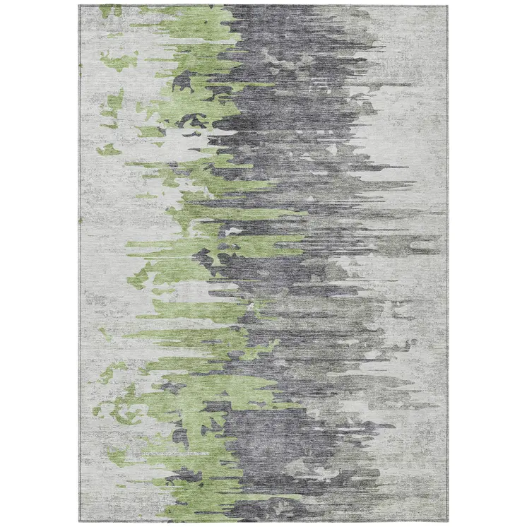 3' X 5' Green And Silver Abstract Washable Indoor Outdoor Area Rug