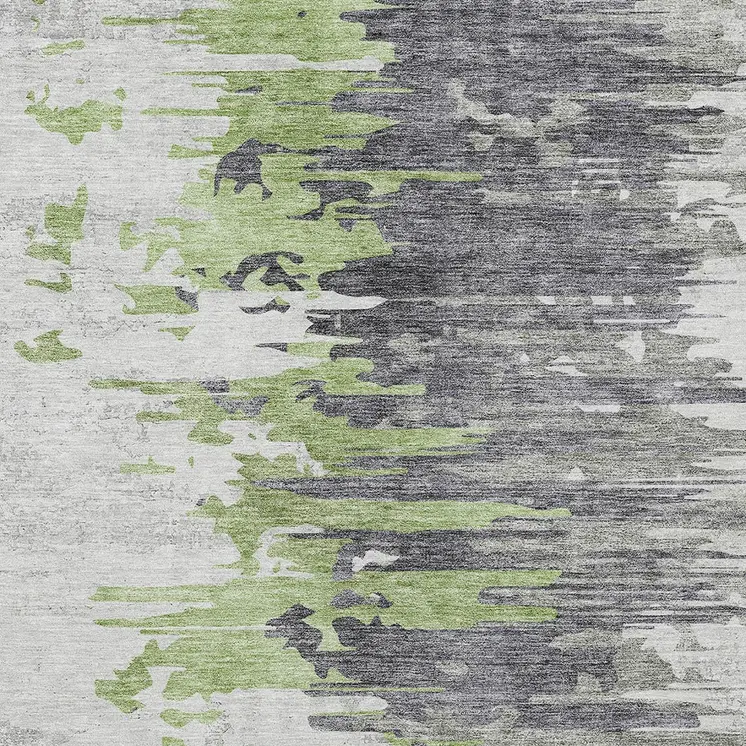 3' X 5' Green And Silver Abstract Washable Indoor Outdoor Area Rug