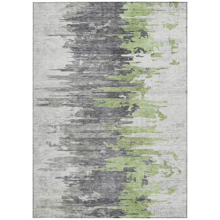5' X 8' Green And Silver Abstract Washable Indoor Outdoor Area Rug