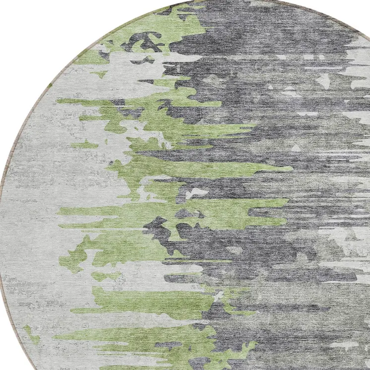 8' Green And Silver Round Abstract Washable Indoor Outdoor Area Rug