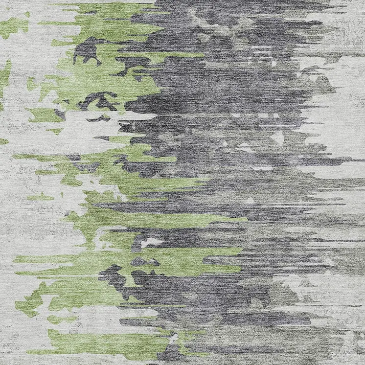 8' X 10' Green And Silver Abstract Washable Indoor Outdoor Area Rug