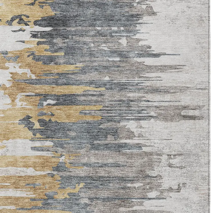 3' X 5' Ivory Charcoal And Silver Abstract Washable Indoor Outdoor Area Rug