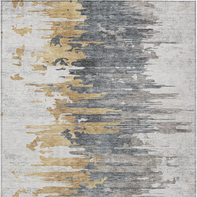 5' X 8' Ivory Charcoal And Silver Abstract Washable Indoor Outdoor Area Rug