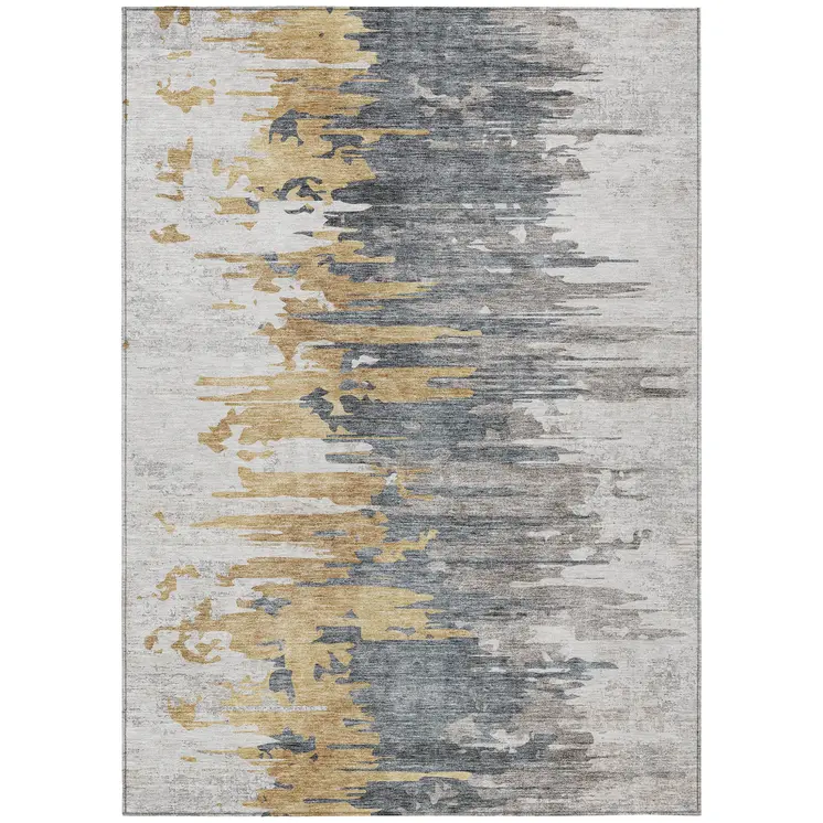 5' X 8' Ivory Charcoal And Silver Abstract Washable Indoor Outdoor Area Rug