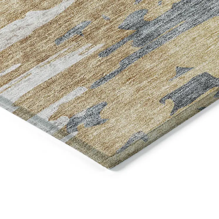 5' X 8' Ivory Charcoal And Silver Abstract Washable Indoor Outdoor Area Rug
