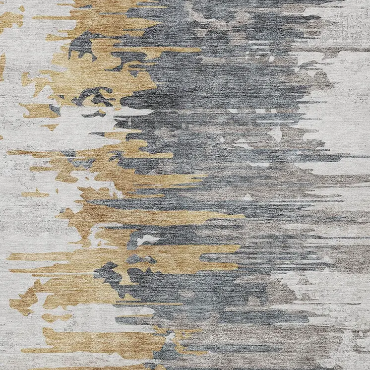 5' X 8' Ivory Charcoal And Silver Abstract Washable Indoor Outdoor Area Rug