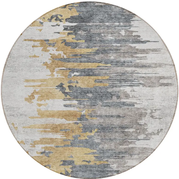 8' Ivory Charcoal And Silver Round Abstract Washable Indoor Outdoor Area Rug