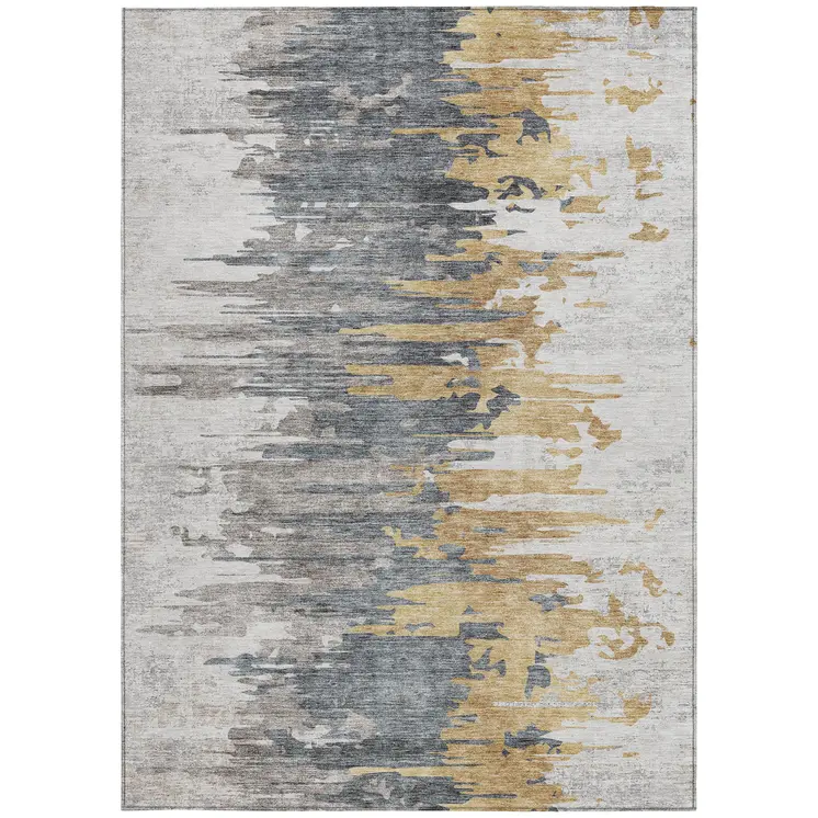 8' X 10' Ivory Charcoal And Silver Abstract Washable Indoor Outdoor Area Rug