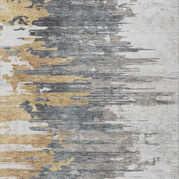 10' X 14' Ivory Charcoal And Silver Abstract Washable Indoor Outdoor Area Rug