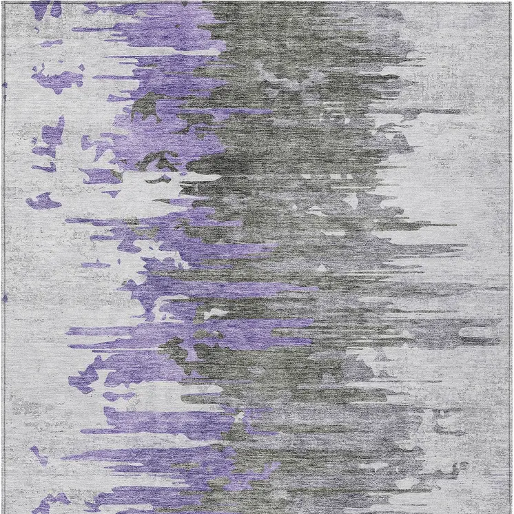 3' X 5' Purple Ivory And Charcoal Abstract Washable Indoor Outdoor Area Rug
