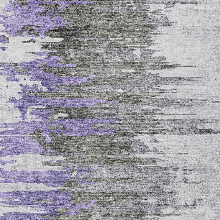 3' X 5' Purple Ivory And Charcoal Abstract Washable Indoor Outdoor Area Rug