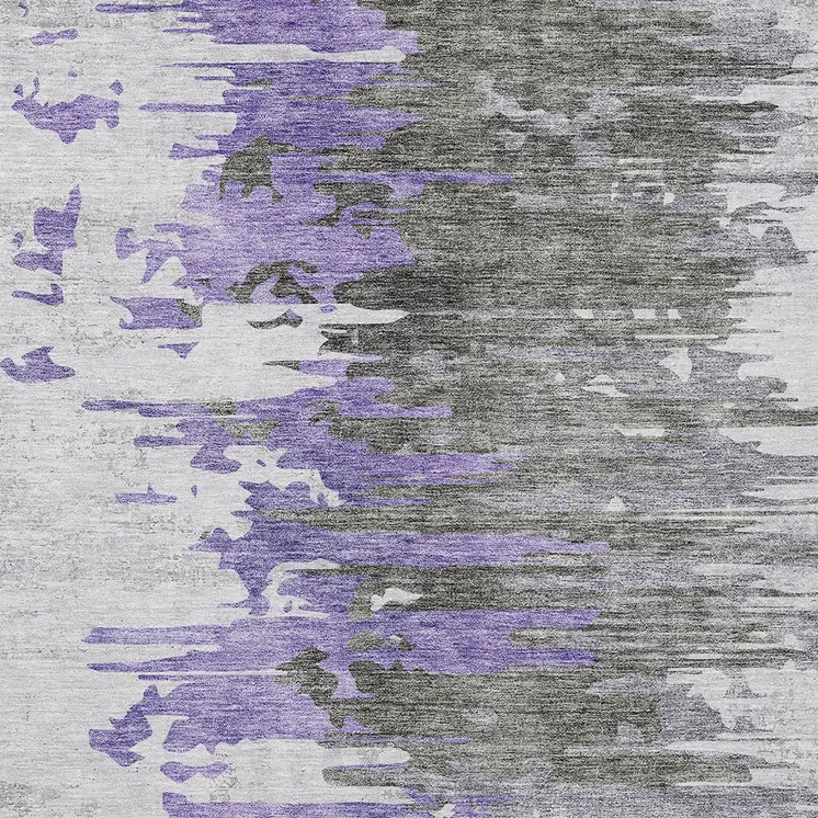 5' X 8' Purple Ivory And Charcoal Abstract Washable Indoor Outdoor Area Rug