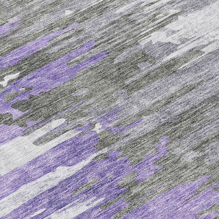 8' Purple Ivory And Charcoal Round Abstract Washable Indoor Outdoor Area Rug