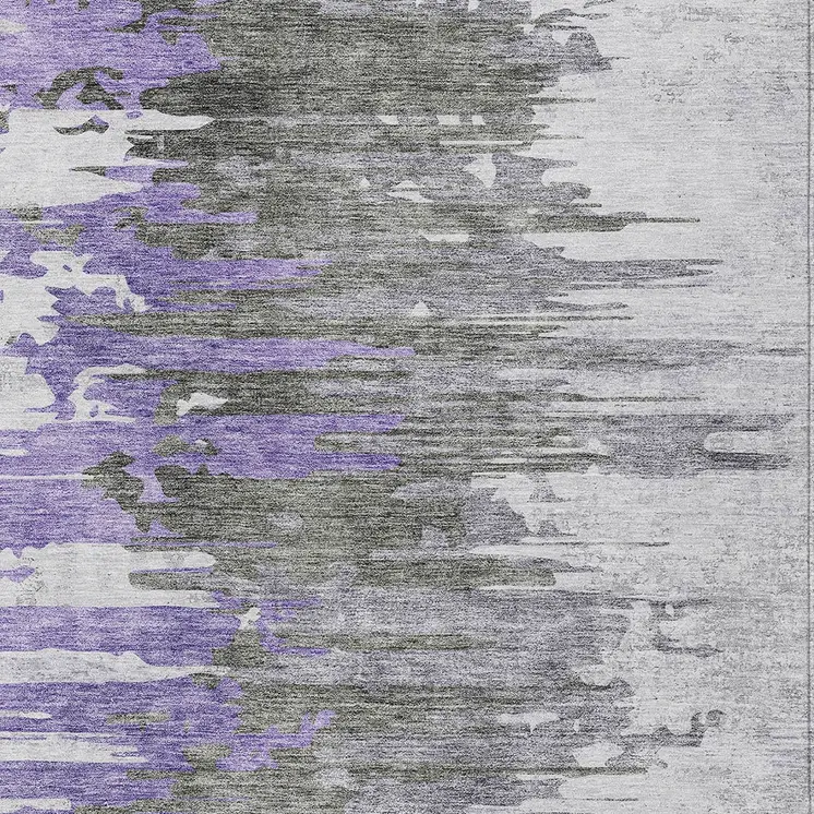 8' X 10' Purple Ivory And Charcoal Abstract Washable Indoor Outdoor Area Rug