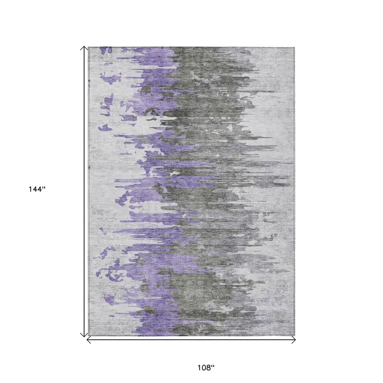 9' X 12' Purple Ivory And Charcoal Abstract Washable Indoor Outdoor Area Rug