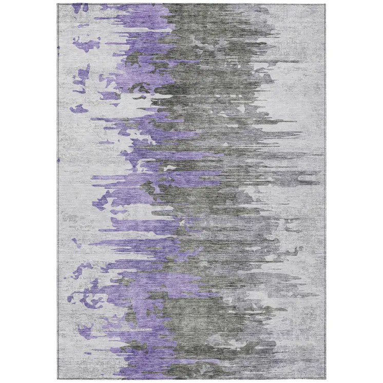 9' X 12' Purple Ivory And Charcoal Abstract Washable Indoor Outdoor Area Rug