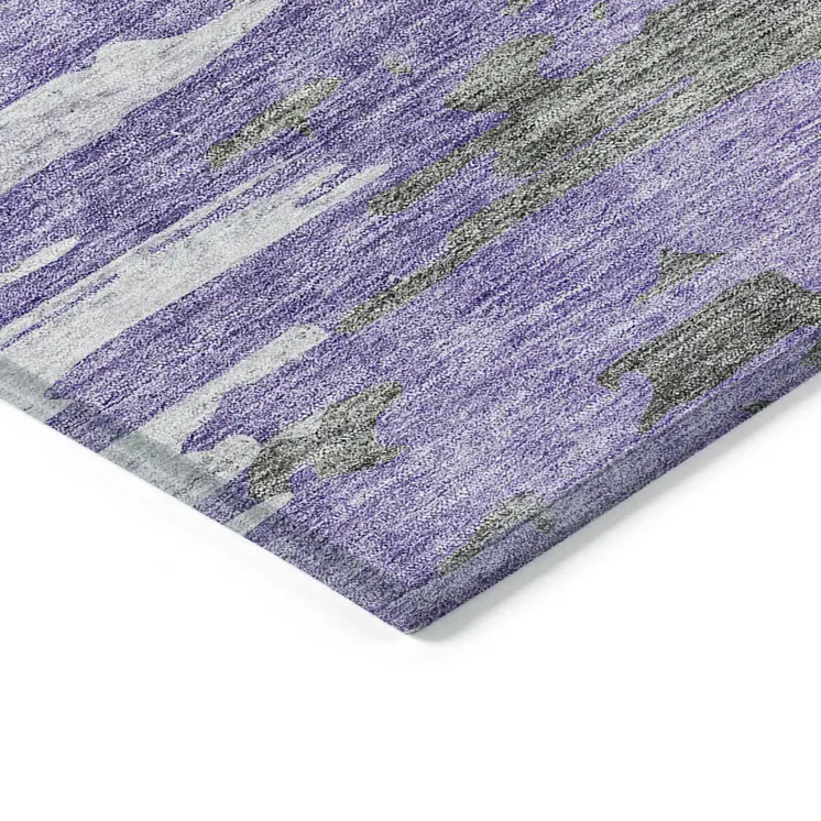 9' X 12' Purple Ivory And Charcoal Abstract Washable Indoor Outdoor Area Rug
