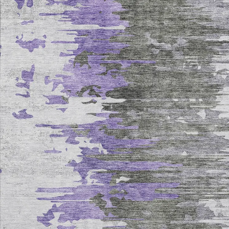 9' X 12' Purple Ivory And Charcoal Abstract Washable Indoor Outdoor Area Rug