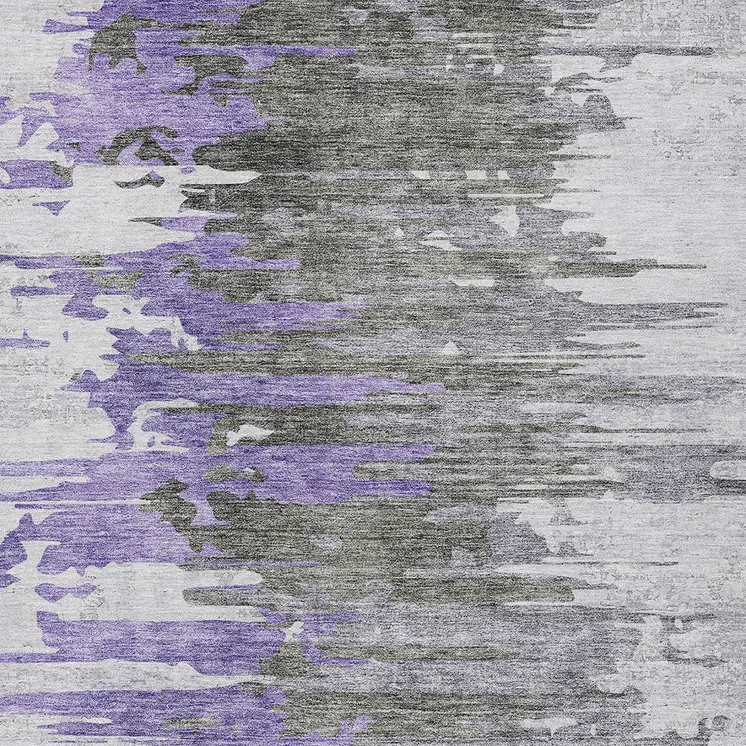 10' X 14' Purple Ivory And Charcoal Abstract Washable Indoor Outdoor Area Rug