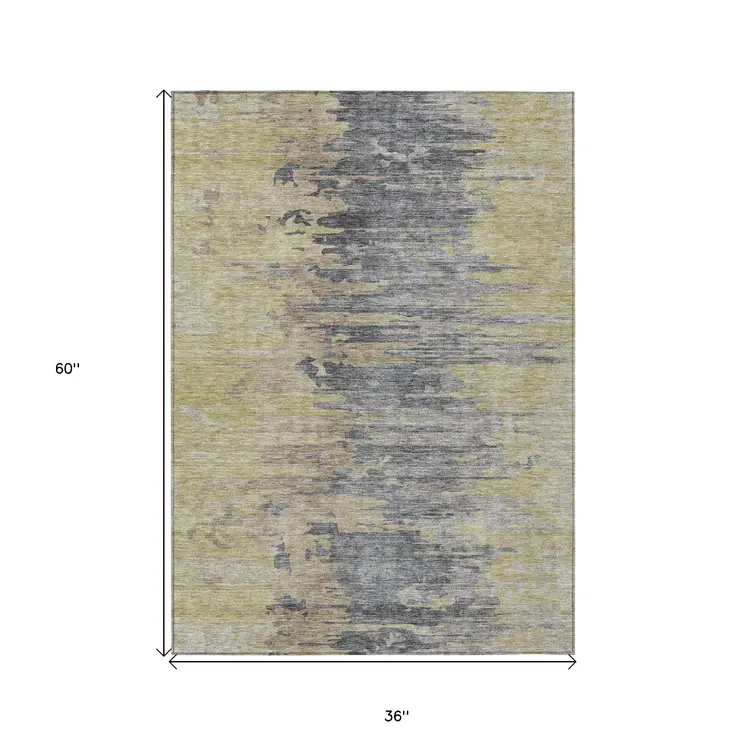 3' X 5' Pewter Silver And Gray Abstract Washable Indoor Outdoor Area Rug