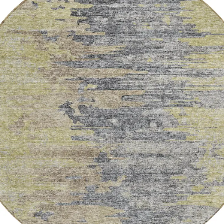 8' Pewter Silver And Gray Round Abstract Washable Indoor Outdoor Area Rug