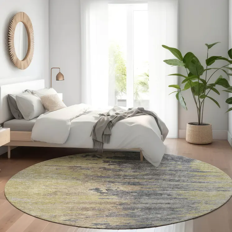 8' Pewter Silver And Gray Round Abstract Washable Indoor Outdoor Area Rug
