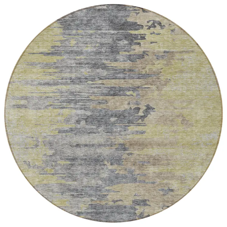 8' Pewter Silver And Gray Round Abstract Washable Indoor Outdoor Area Rug