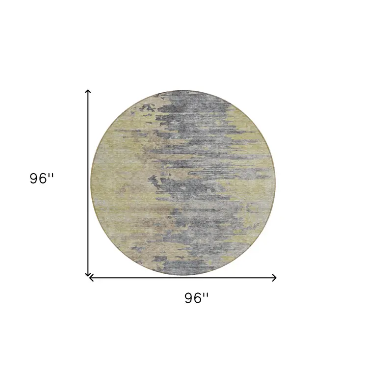8' Pewter Silver And Gray Round Abstract Washable Indoor Outdoor Area Rug