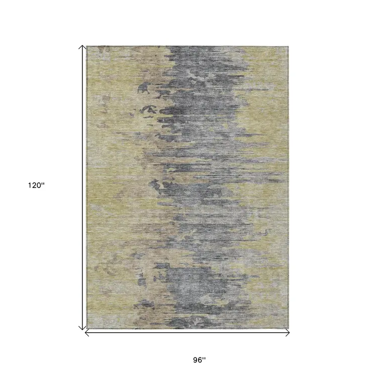 8' X 10' Pewter Silver And Gray Abstract Washable Indoor Outdoor Area Rug