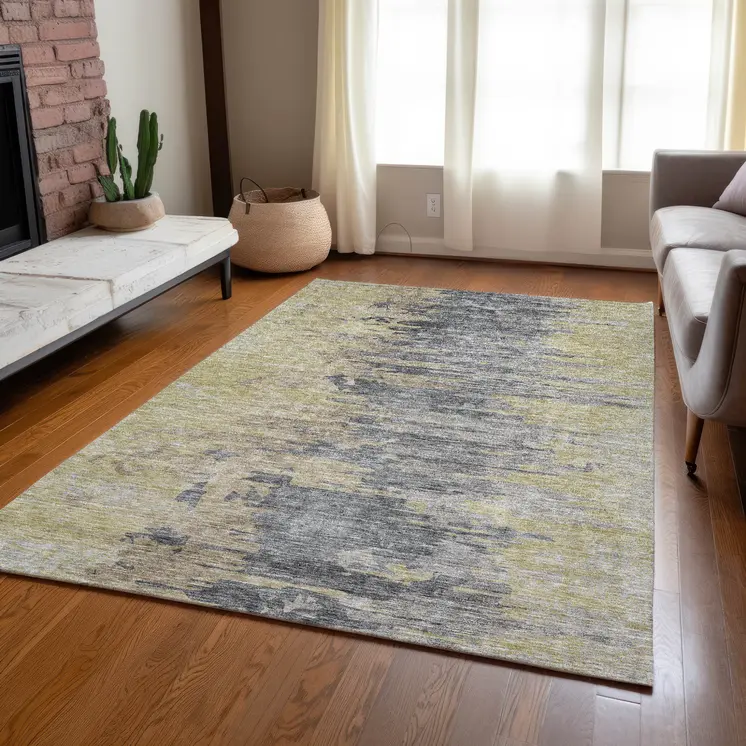 8' X 10' Pewter Silver And Gray Abstract Washable Indoor Outdoor Area Rug