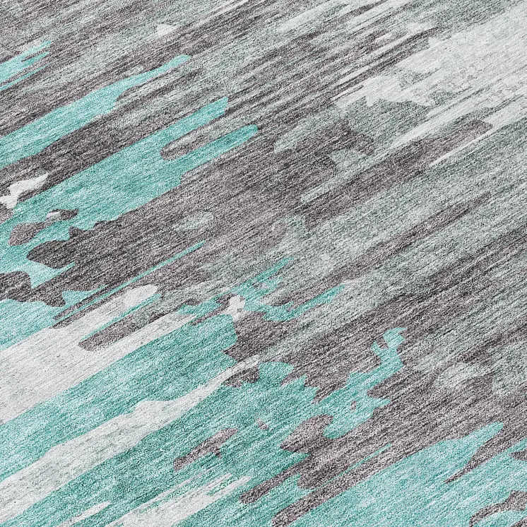 8' Teal Blue Charcoal And Silver Round Abstract Washable Indoor Outdoor Area Rug