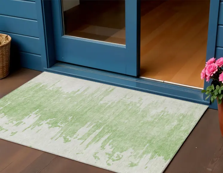 3' X 5' Green And Mint Green Abstract Washable Indoor Outdoor Area Rug