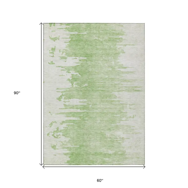 5' X 8' Green And Mint Green Abstract Washable Indoor Outdoor Area Rug