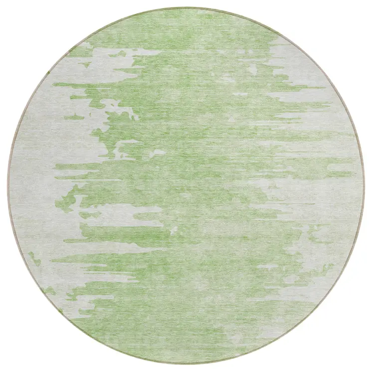 8' Green And Mint Green Round Abstract Washable Indoor Outdoor Area Rug