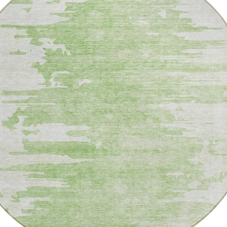 8' Green And Mint Green Round Abstract Washable Indoor Outdoor Area Rug