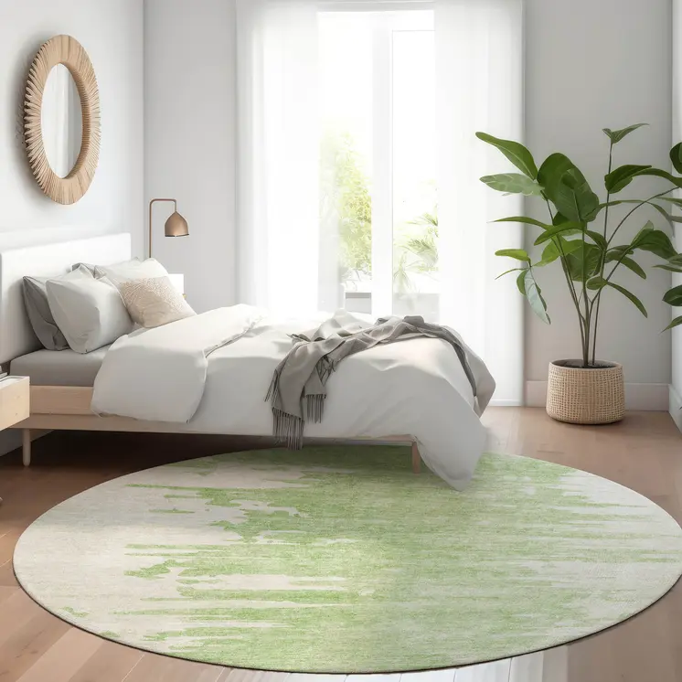 8' Green And Mint Green Round Abstract Washable Indoor Outdoor Area Rug