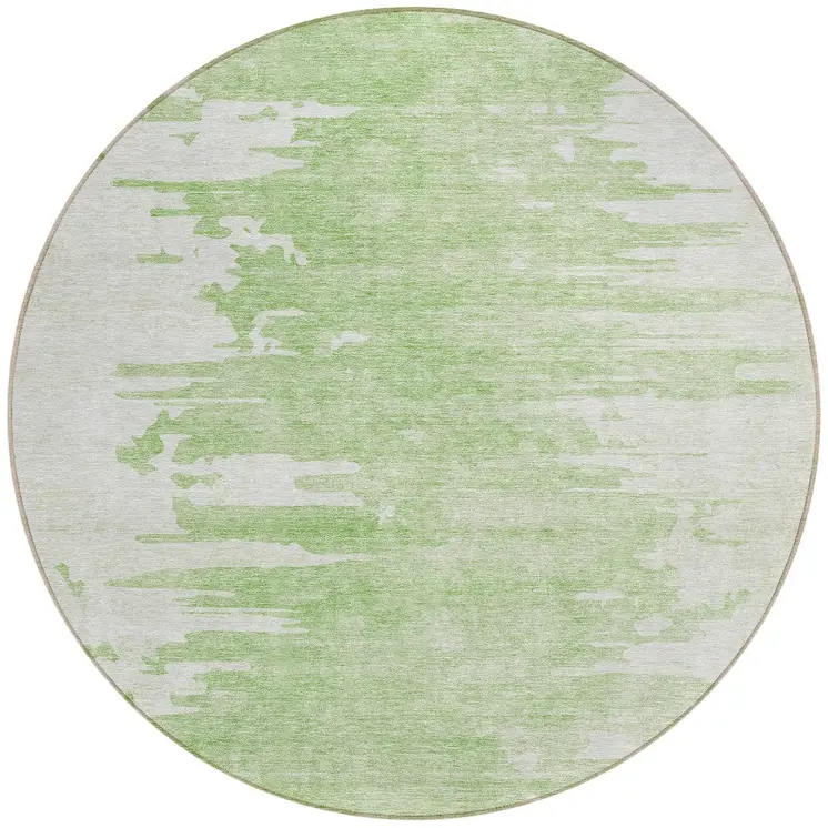 8' Green And Mint Green Round Abstract Washable Indoor Outdoor Area Rug