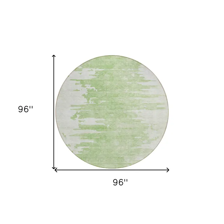 8' Green And Mint Green Round Abstract Washable Indoor Outdoor Area Rug