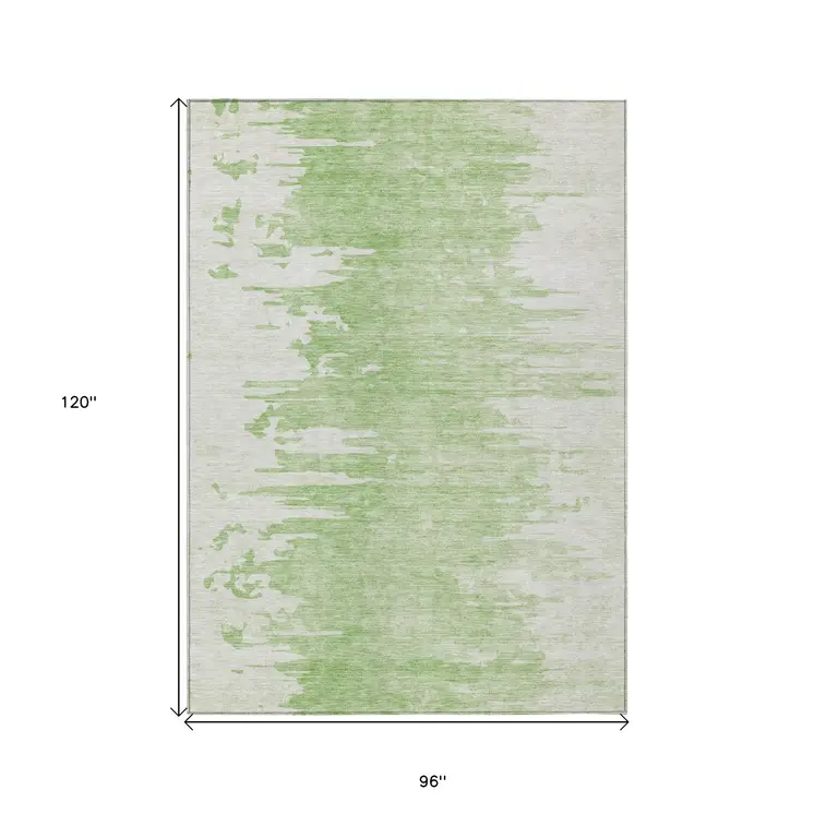 8' X 10' Green And Mint Green Abstract Washable Indoor Outdoor Area Rug