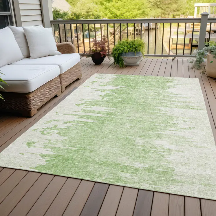8' X 10' Green And Mint Green Abstract Washable Indoor Outdoor Area Rug