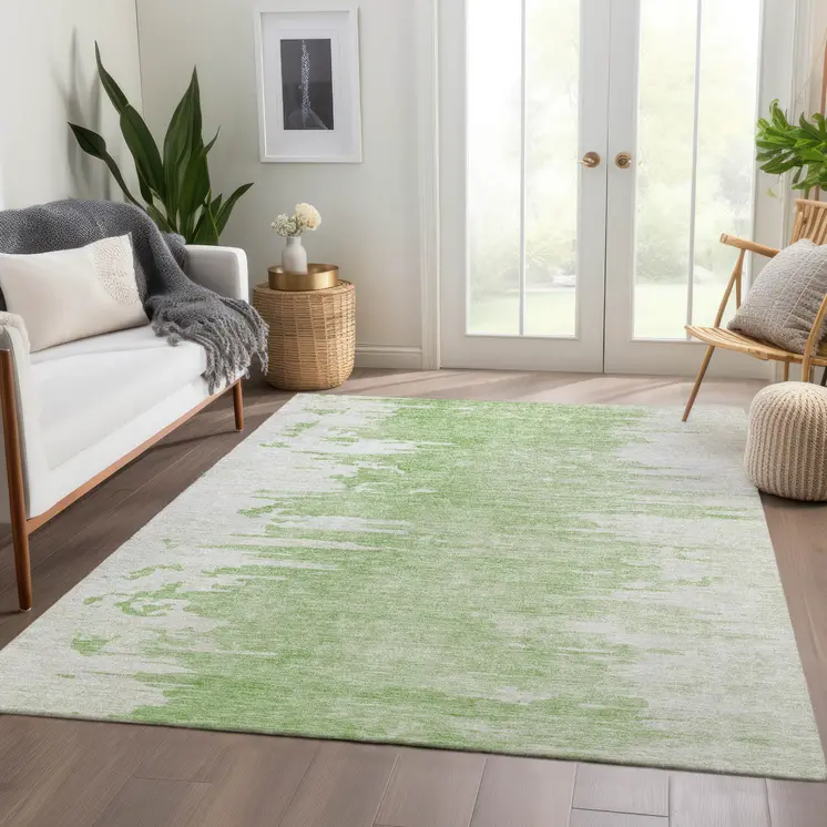 8' X 10' Green And Mint Green Abstract Washable Indoor Outdoor Area Rug