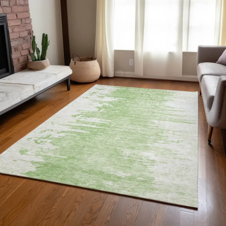 8' X 10' Green And Mint Green Abstract Washable Indoor Outdoor Area Rug