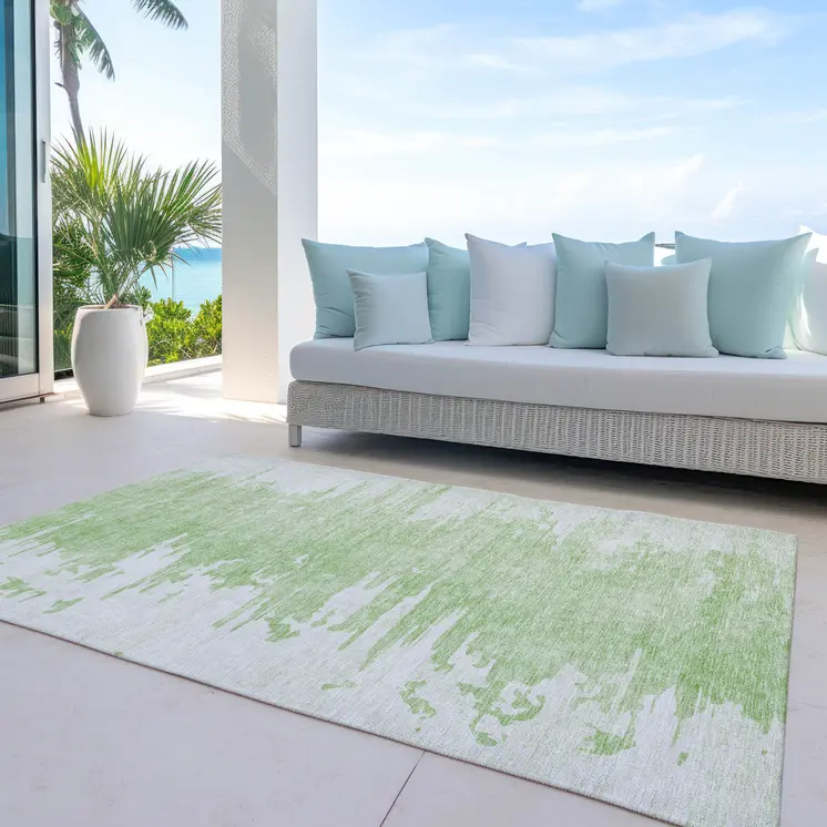 8' X 10' Green And Mint Green Abstract Washable Indoor Outdoor Area Rug